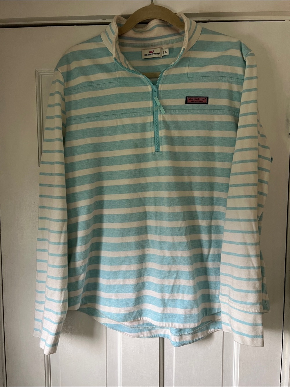 Vineyard Vines Aqua & White Striped Half-Zip Pullover
